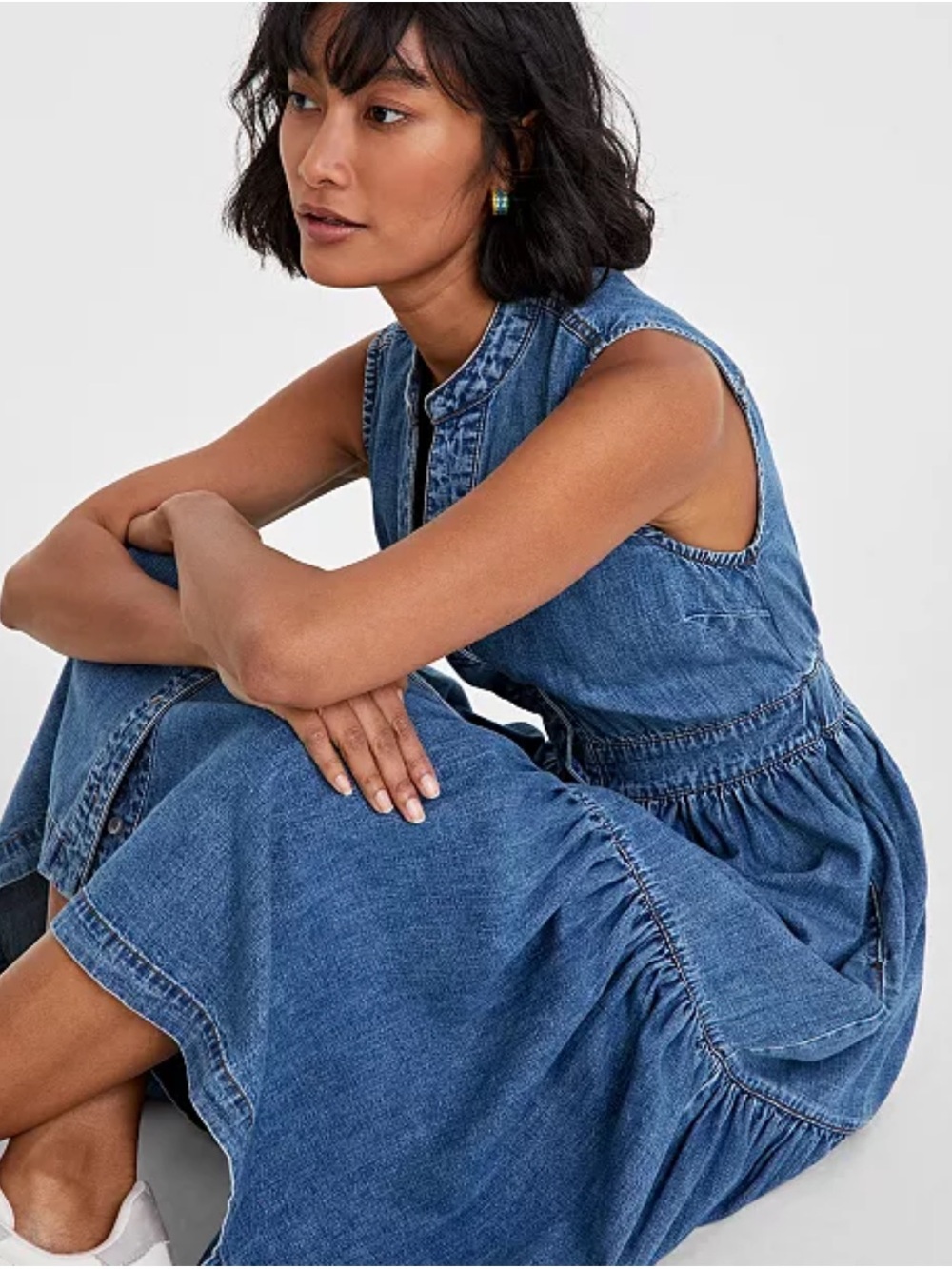 On 34th Women's Denim Tiered Midi Dress size SM blue